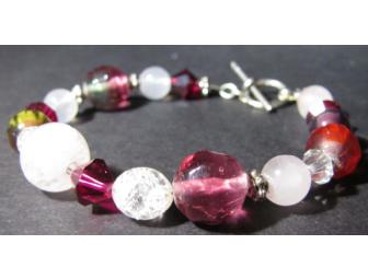 Rose Quartz, Glass and Silver Bracelet