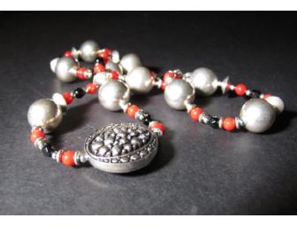Silver Tone, Red & Crystal Necklace