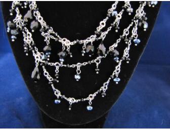 Silver Necklace with Black Crystals
