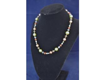 Carnelian and Large Green Faux Pearl Necklace