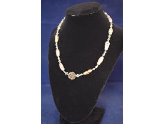 Oblong Fresh Water Pearls & Wire Mesh Ball Necklace