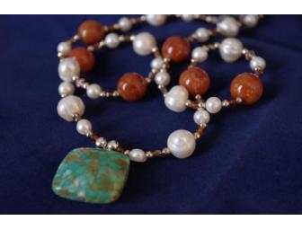 Fresh Water Pearls & Faux Turquoise Fob Necklace