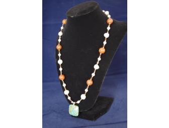 Fresh Water Pearls & Faux Turquoise Fob Necklace