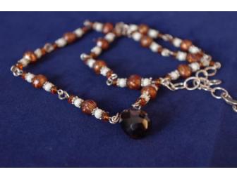 Brown Fresh Water Pearls & Brown Cut Glass Fob Necklace