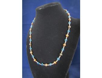 Brown Fresh Water Pearls & Turquoise Crystals Necklace