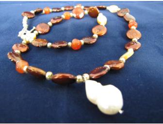 Brown Fresh Water Disk Pearls & Baroque Pearl Fob Necklace