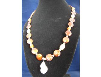 Brown Fresh Water Disk Pearls & Baroque Pearl Fob Necklace