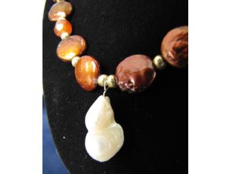 Brown Fresh Water Disk Pearls & Baroque Pearl Fob Necklace