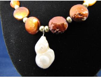 Brown Fresh Water Disk Pearls & Baroque Pearl Fob Necklace
