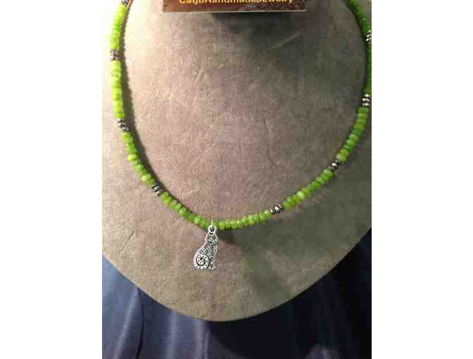 Peridot Gemstone and Silver Cat Necklace and Earrings Set