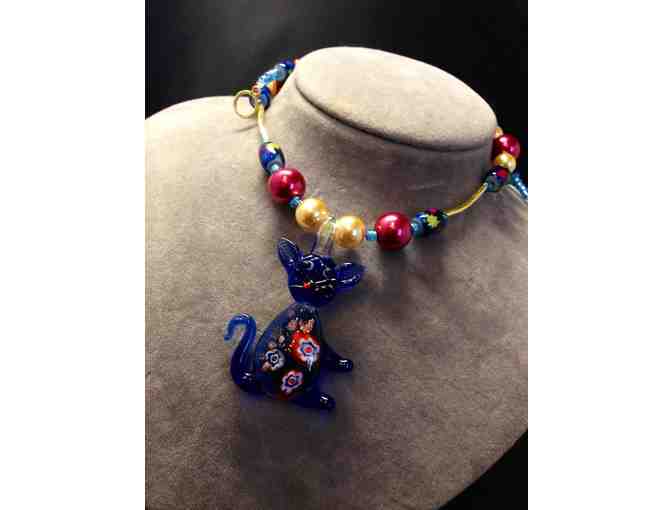 Bright Beaded Cat Themed Necklace