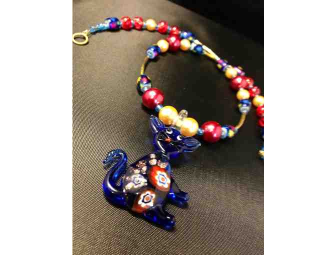 Bright Beaded Cat Themed Necklace