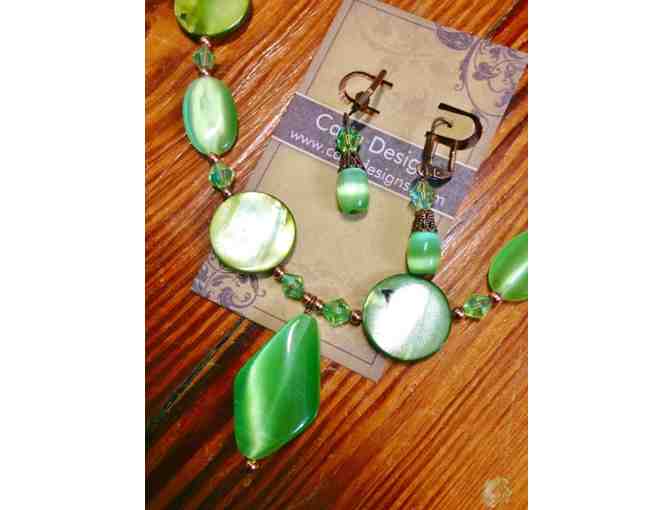 Lime Green Mother of Pearl Necklace and Earring Set