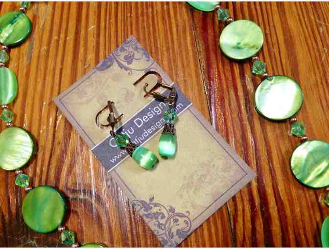 Lime Green Mother of Pearl Necklace and Earring Set