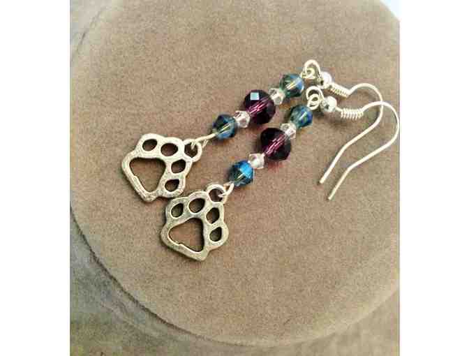 Paw Print and Bead Earrings - purple