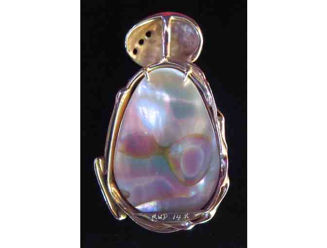 14K Gold and Abalone Mabé Pearl Pendant (1'W x 1.75'H), Randall Dexter