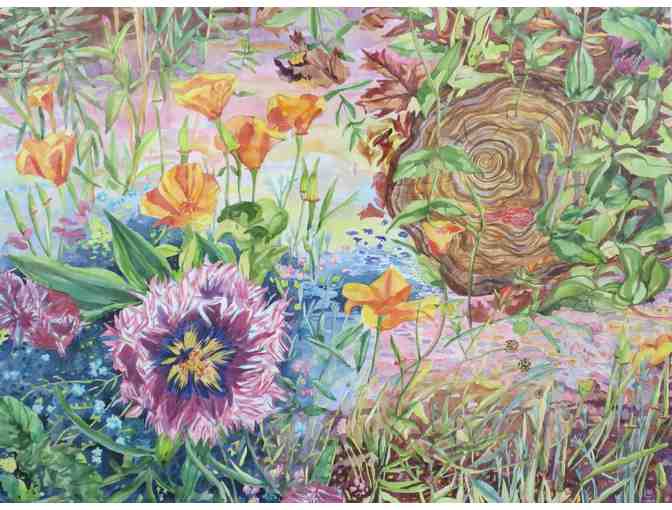 Tulip and Poppies (watercolor, framed, 35W' x 28'H), Linda MacDonald