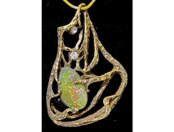 14K Gold Druzy and Diamond Pendant (with 14k chain), Art Weininger