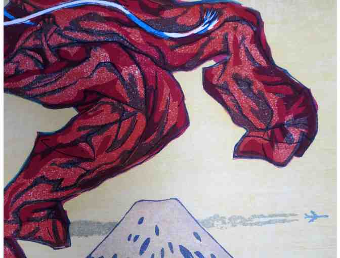Red Pajamas Over Fuji (original woodblock print, 18'W x 14'H), Walt Padgett