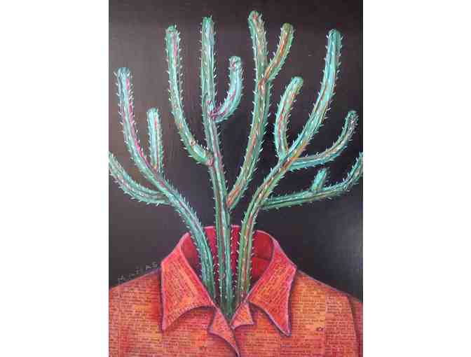 Low Maintenance Man #4 (paper/clay mixed media, 10'W x 12'H), Rogene Manas