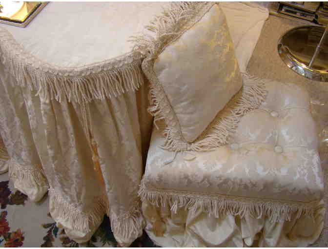 Handmade Satin Dressing Table, Bench, + Pillow
