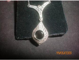 Sterling Silver Marcasite & Jet Necklace