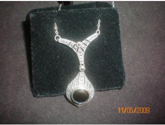 Sterling Silver Marcasite & Jet Necklace