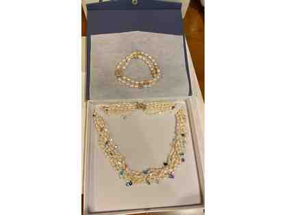 Custom-made Necklace and Bracelet with Fresh Water Pearls and Precious Stones