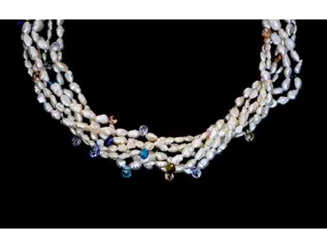 Custom-made Necklace and Bracelet with Fresh Water Pearls and Precious Stones