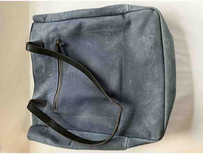 Blue leather laptop bag