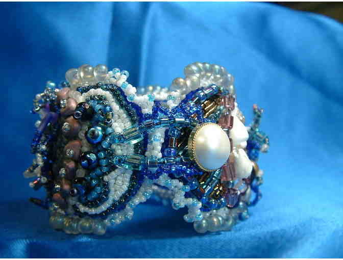 Natural stones, pearls, cuff-style bracelet
