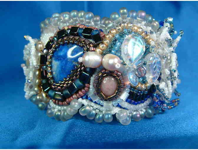 Natural stones, pearls, cuff-style bracelet