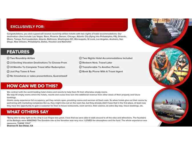 Trip for two! Airfare and 2 nights hotel!