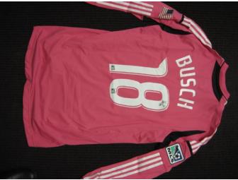 San Jose Earthquakes 2012 Breast Cancer Awareness jersey signed by Jon Busch