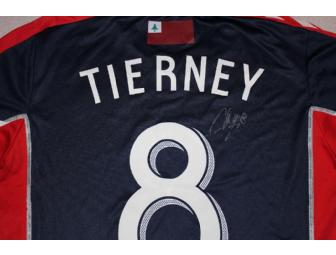 Chris Tierney #8 navy jersey w/ leukemia awareness ribbon