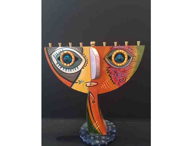 One of a kind hand painted wood menorah