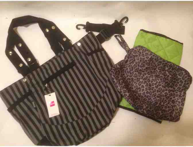 Gray/Black Striped Convertible Diaper Bag
