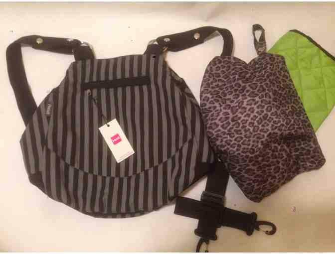 Gray/Black Striped Convertible Diaper Bag