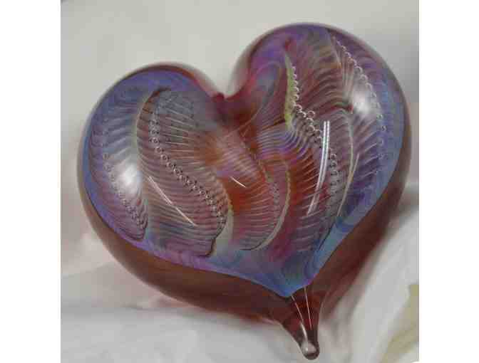 One-of-a-kind Hand Blown Silver Heart Paperweight from Vermont Glass Artist Robert Burch