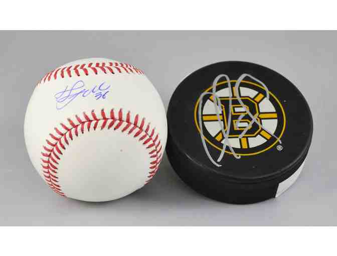 Boston Sports Pack! Bruins Puck signed by Chris Kelly & Baseball, signed by Junichi Tazawa