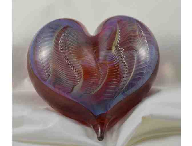 One-of-a-kind Hand Blown Silver Heart Paperweight from Vermont Glass Artist Robert Burch