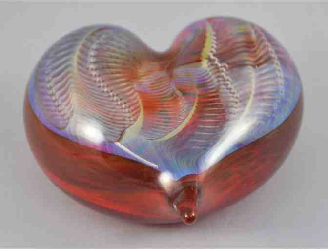 One-of-a-kind Hand Blown Silver Heart Paperweight from Vermont Glass Artist Robert Burch