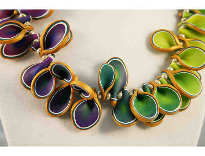 Gorgeous Multi Colored Handmade Clay Necklace with Silver Clasp
