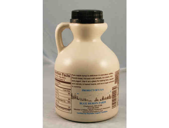 One Pint of Certified Organic Pure Maple Syrup from Blue Heron Farm in Charlemont, MA.