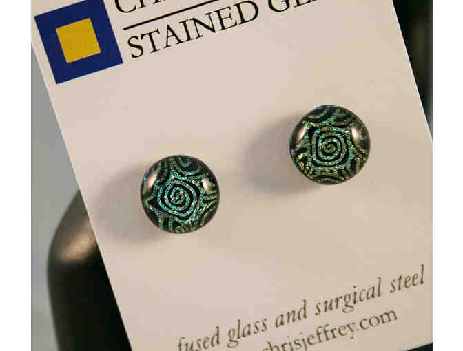 One-of-a-kind Fused Glass Earrings by Chris Jeffrey Stained Glass - Swirl