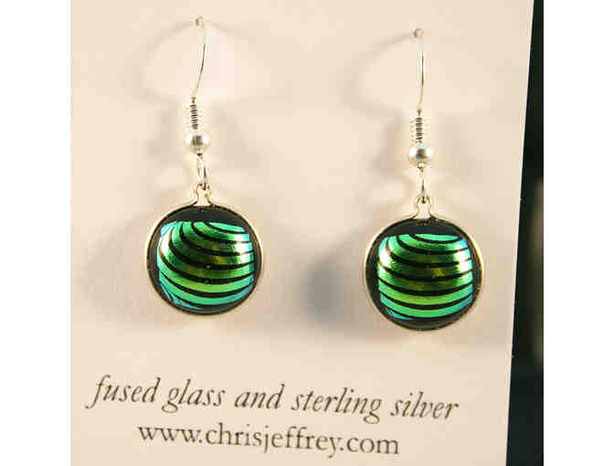 One-of-a-Kind Fused Glass Earrings by Chris Jeffrey Stained Glass - Green Lines