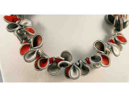 Gorgeous Silver and Red Handmade Clay Necklace