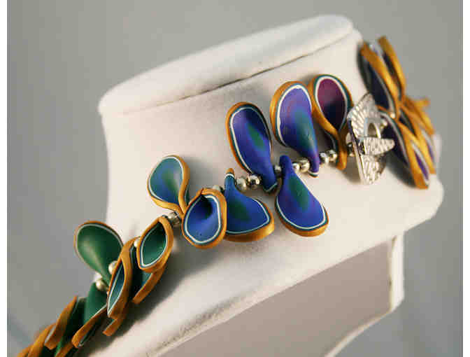 Gorgeous Multi Colored Handmade Clay Necklace with Silver Clasp