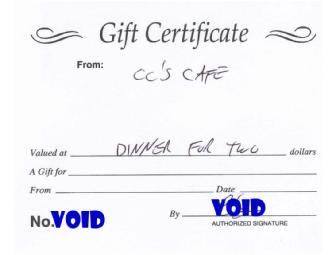 CC's Cafe Gift Certificate-Dining for Two!-Glendive, MT