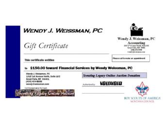 $150 Gift Certificate-Wendy J. Weissman, PC Accounting